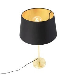 QAZQA Tischlampe Gold / Messing mit Schirm schwarz mit Gold 32 cm - Parte