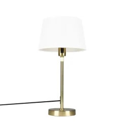 QAZQA Tischlampe Gold / Messing mit Lampenschirm weiß 25 cm verstellbar - Parte