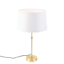 QAZQA Tischlampe Gold / Messing mit Leinenschirm weiß 35 cm - Parte