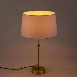 QAZQA Tischlampe Gold / Messing mit Leinenschirm weiß 35 cm - Parte