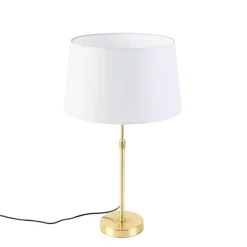 QAZQA Tischlampe Gold / Messing mit Leinenschirm weiß 35 cm - Parte