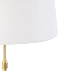 QAZQA Tischlampe Gold / Messing mit Leinenschirm weiß 35 cm - Parte