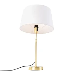 QAZQA Tischlampe Gold / Messing mit Leinenschirm weiß 35 cm - Parte
