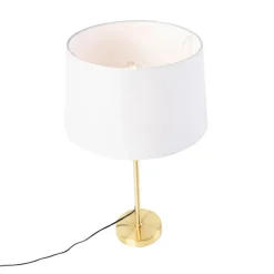 QAZQA Tischlampe Gold / Messing mit Leinenschirm weiß 35 cm - Parte
