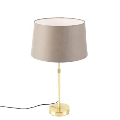 QAZQA Tischlampe Gold / Messing mit Leinenschirm Taupe 35 cm - Parte