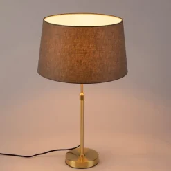 QAZQA Tischlampe Gold / Messing mit Leinenschirm Taupe 35 cm - Parte