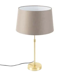 QAZQA Tischlampe Gold / Messing mit Leinenschirm Taupe 35 cm - Parte