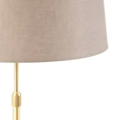 QAZQA Tischlampe Gold / Messing mit Leinenschirm Taupe 35 cm - Parte