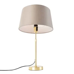 QAZQA Tischlampe Gold / Messing mit Leinenschirm Taupe 35 cm - Parte