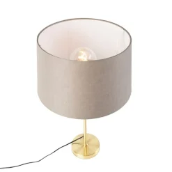 QAZQA Tischlampe Gold / Messing mit Leinenschirm Taupe 35 cm - Parte