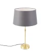 QAZQA Tischlampe Gold / Messing mit Leinenschirm grau 35 cm - Parte