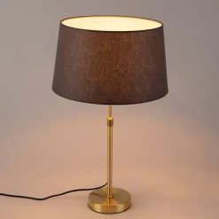 QAZQA Tischlampe Gold / Messing mit Leinenschirm grau 35 cm - Parte