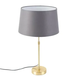 QAZQA Tischlampe Gold / Messing mit Leinenschirm grau 35 cm - Parte