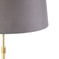 QAZQA Tischlampe Gold / Messing mit Leinenschirm grau 35 cm - Parte