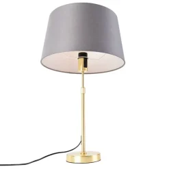 QAZQA Tischlampe Gold / Messing mit Leinenschirm grau 35 cm - Parte