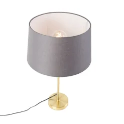 QAZQA Tischlampe Gold / Messing mit Leinenschirm grau 35 cm - Parte