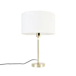 QAZQA Tischlampe gold verstellbar mit Schirm weiß 35 cm - Parte