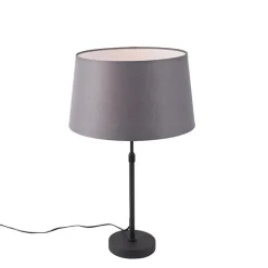 QAZQA Tischlampe schwarz mit Leinenschirm grau 35 cm verstellbar - Parte