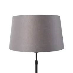 QAZQA Tischlampe schwarz mit Leinenschirm grau 35 cm verstellbar - Parte