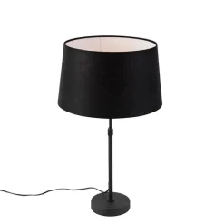 QAZQA Tischlampe schwarz mit Leinenschirm schwarz 35 cm verstellbar - Parte