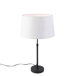 QAZQA Tischlampe schwarz mit Leinenschirm weiß 35 cm verstellbar - Parte