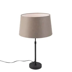 QAZQA Tischlampe schwarz mit Leinenschirm taupe 35 cm verstellbar - Parte