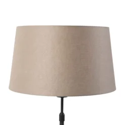 QAZQA Tischlampe schwarz mit Leinenschirm taupe 35 cm verstellbar - Parte