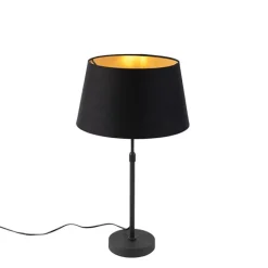 QAZQA Tischlampe schwarz mit Schirm schwarz mit Gold 35 cm - Parte