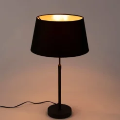 QAZQA Tischlampe schwarz mit Schirm schwarz mit Gold 35 cm - Parte