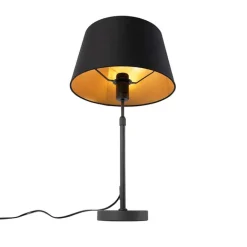 QAZQA Tischlampe schwarz mit Schirm schwarz mit Gold 35 cm - Parte