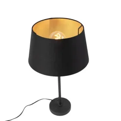 QAZQA Tischlampe schwarz mit Schirm schwarz mit Gold 35 cm - Parte