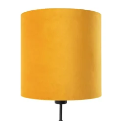 QAZQA Tischlampe schwarz mit Veloursschirm gelb mit Gold 25 cm - Parte