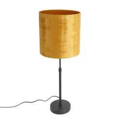 QAZQA Tischlampe schwarz Samtschirm Gold 25 cm verstellbar - Parte