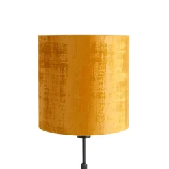 QAZQA Tischlampe schwarz Samtschirm Gold 25 cm verstellbar - Parte