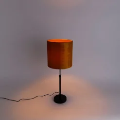 QAZQA Tischlampe schwarz Samtschirm Gold 25 cm verstellbar - Parte
