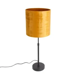 QAZQA Tischlampe schwarz Samtschirm Gold 25 cm verstellbar - Parte