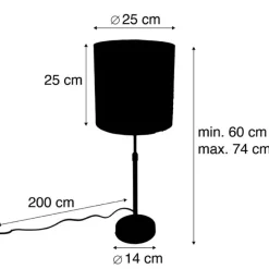 QAZQA Tischlampe schwarz Samtschirm Gold 25 cm verstellbar - Parte
