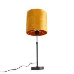 QAZQA Tischlampe schwarz Samtschirm Gold 25 cm verstellbar - Parte