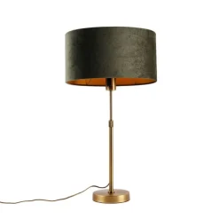 QAZQA Tischleuchte Bronze mit ovalem Samtschirm Grün 35cm - Parte