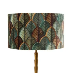 QAZQA Tischleuchte Bronze mit Samtlampenschirm Blattdesign und goldener Innenseite - Pisos