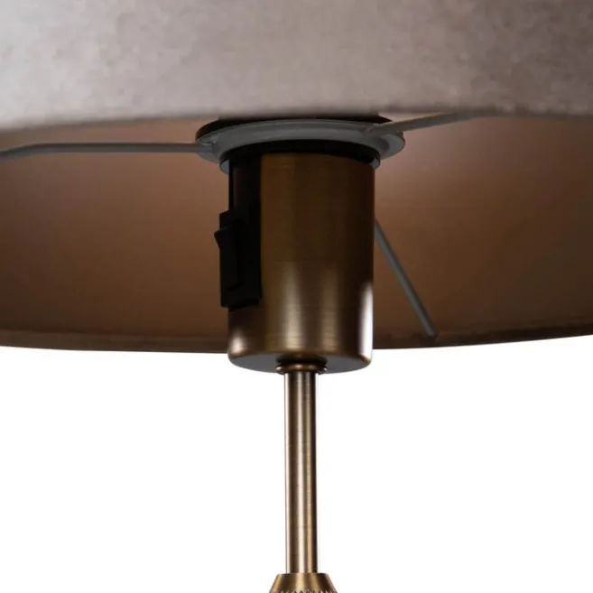 QAZQA Tischleuchte Bronze mit taupefarbenem Samt-Schirm 35cm - Parte