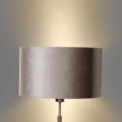 QAZQA Tischleuchte Bronze mit taupefarbenem Samt-Schirm 35cm - Parte