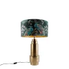 QAZQA Tischleuchte Bronze Samtlampenschirm Pfauen grün mit Gold 50 cm - Bruut