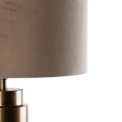 QAZQA Tischleuchte Bronze Samtlampenschirm Taupe mit Gold 40 cm - Bruut