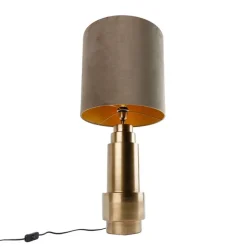 QAZQA Tischleuchte Bronze Samtlampenschirm Taupe mit Gold 40 cm - Bruut