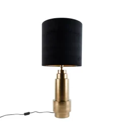 QAZQA Tischleuchte Bronze Samtlampenschirm Schwarz mit Gold 40 cm - Bruut