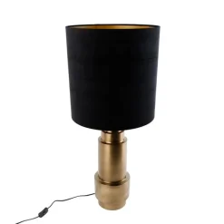 QAZQA Tischleuchte Bronze Samtlampenschirm Schwarz mit Gold 40 cm - Bruut