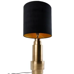 QAZQA Tischleuchte Bronze Samtlampenschirm Schwarz mit Gold 40 cm - Bruut