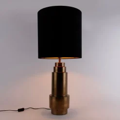 QAZQA Tischleuchte Bronze Samtlampenschirm Schwarz mit Gold 40 cm - Bruut