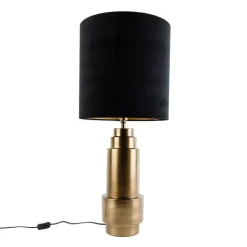QAZQA Tischleuchte Bronze Samtlampenschirm Schwarz mit Gold 40 cm - Bruut